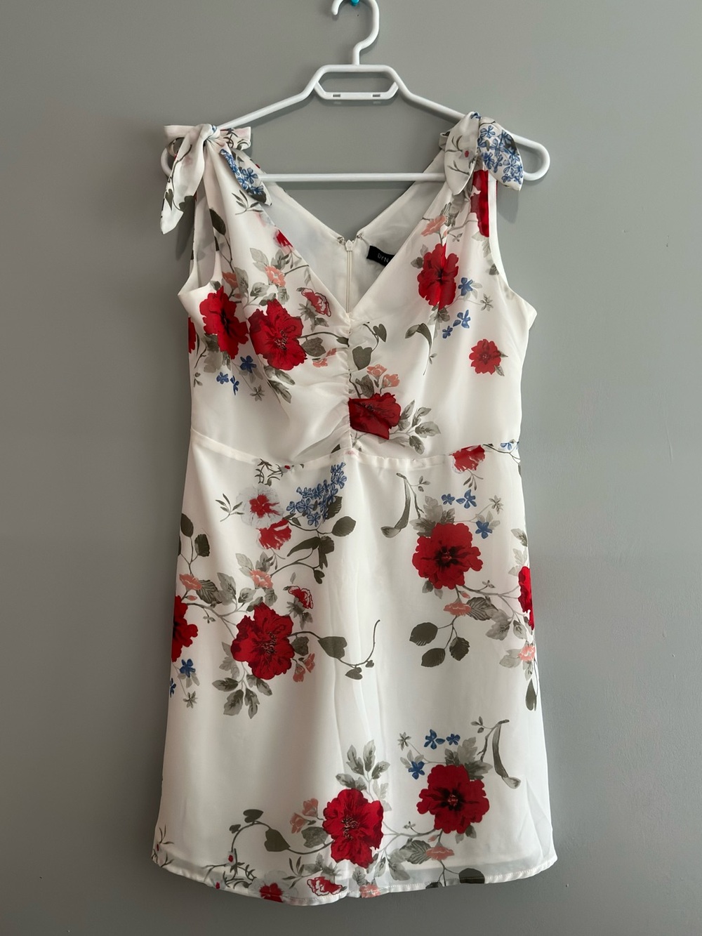 Dynamite White Mini Dress with Red Floral Print